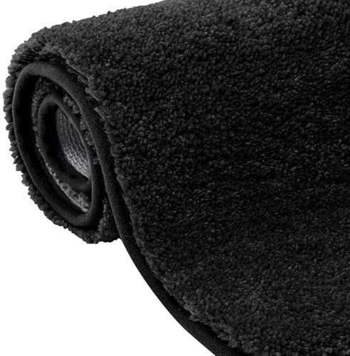 FY&XZH Badezimmerteppich, 50x80 cm – 3X längere Lebensdauer, widersteht Verformung & Fusseln, rutschfest, weich, saugfähig, dichter Mikrofaserflor für stark genutzte Badezimmer – Schwarz
