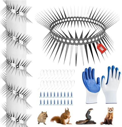 HNCY Ceinture Anti Chats, Barrière Anti-Martre 300cm, Piege a Fouine en Acier Inoxydable, Barrière pour éviter l'accès des Animaux pour Tuyaux Maisons Arbres, Répulsif Martre et Rongeurs, Découpable