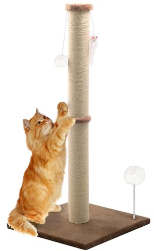 36'' Tall Cat Scratching Post, Large Sisal Scratch Post for Indoor Cats, Sturdy Cat Scratcher Tower, Vertical Cat Scratch Pole, Modern Cat Furniture for Kittens & Adult Cats (Brown)