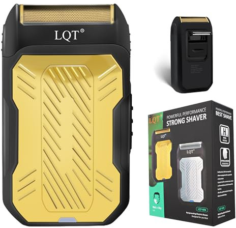 LQT Professional Shaver, Compact & Cordless Groomer, Portable Electric Razor with USB Cable and Cleanning Brush (Gold)
