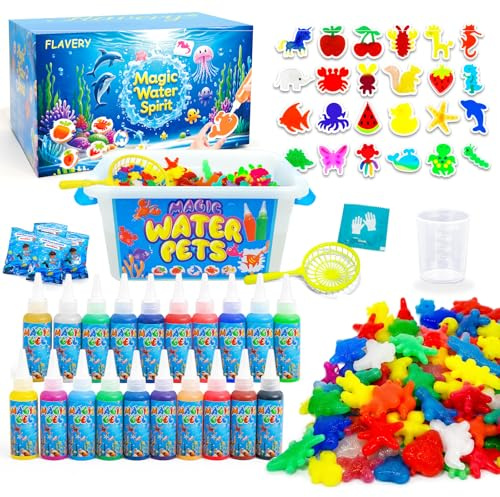 Flavery Magic Water Elf Kit, Squishy Maker Set with 20 Magic Gels and 24 Shape Molds, Water Gel Kit for Kids, Birthday Gifts, Party Favors