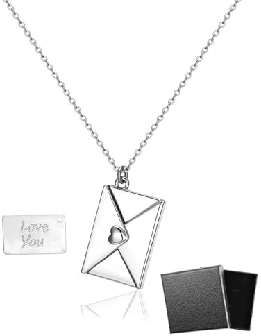 LEEQ Collana con Ciondolo a Forma di Busta - Collana in Placcato in Argento, Collana con Busta Personalizzata per Coppie Ti Amo per Il Regalo di Natale per la Festa della Mamma di San Valentino