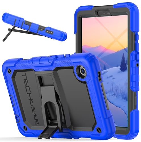 TECHGEAR ArmourShield robust fodral för Samsung Galaxy Tab A11 8,7 tum (SM-X133/SM-X135) - slitstarkt stötsäkert skyddshölje, inbyggt stativ och skärmskydd - skolvänligt, blå