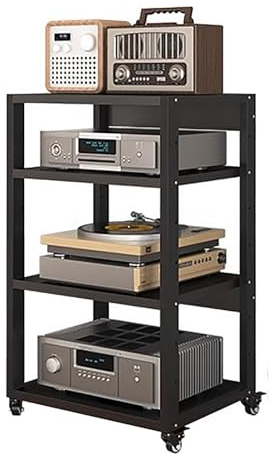 Hifi-Ställ, Kraftigt 2-Vånings Ljudställ Med Hjul, Stativ För Underhållning, Stereokomponenter, Stativ För Ljud- Och Videomedia, Av-Hylla, Tornställ O(H 90 Cm - 4 Nivåer)