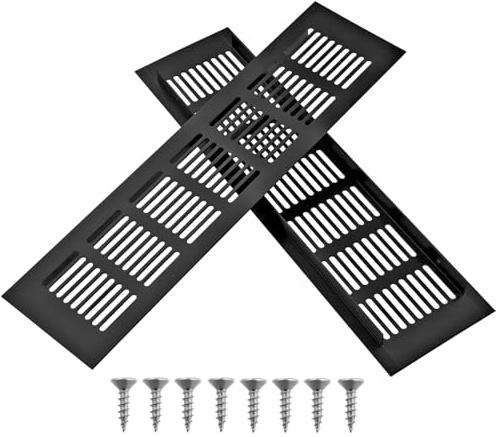 2 Piezas Rejilla Ventilación Rectangular de Aluminio Negro 50x300mm, Rejilla de Ventilación para Puertas o Armarios, Rejillas Aire Acondicionado Conductos, Accesorios para Cocina y Frigorífico