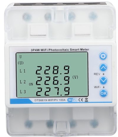 Contatore di energia intelligente trifase su guida DIN 60-300 V 100 A, controllo app WiFi Tuya, monitor di potenza bidirezionale 4 W con interruttore automatico, monitoraggio