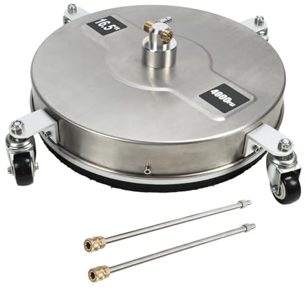 ZAICOLER Limpiador de Superficies a Presión de Alta Eficiencia, 4 Ruedas para Grandes Superficies Planas, Acero Inoxidable con 2 Varillas de Extensión