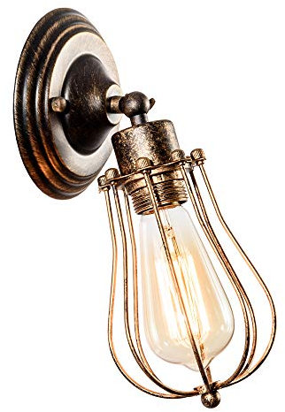 Industriale Applique da parete Vintage illuminazione regolabile Sconce Rustic Wire Metal Cage Light Shade Edison Style (senza lampadina) (colore Bronzo)