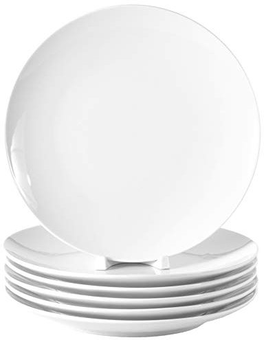 Juego de 6 platos planos de porcelana auténtica, diámetro de 240 mm, color blanco, también para pintar, vajilla de mesa para gastronomía y hogar
