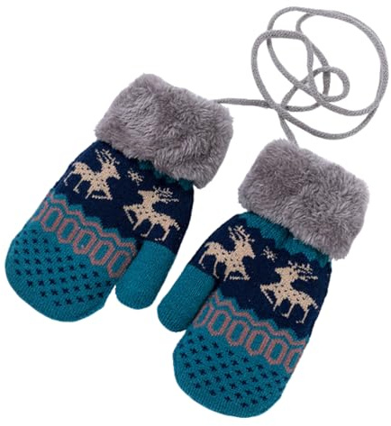 Unisexe Enfant Moufle avec Corde Gants en Peluche Mignon Motif de Flocon de Neige Mitaine Plein-doigt Gants de Ski Camping Extérieur Gloves Epais Confort pour Filles Garçons 3-8ans