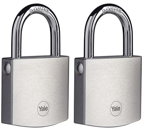 Yale Y120DB/50/127/2 - Vorhängeschloss aus Messing mit hohem Schutzgrad und verchromter Oberfläche 50 mm - 2er-Pack Bor-Bügel -Wendeschlüssel