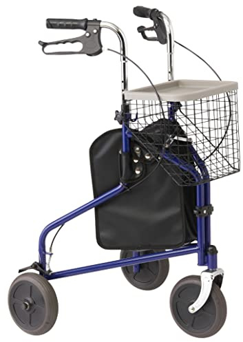Medline 3-Wheel Ultralight Steel Rollator, Supports up to 275 lbs, 8 wheels, Blue