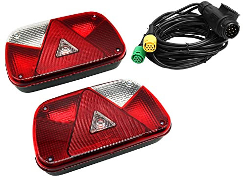 ETUKER 1Pair Anhänger Rückleuchten Kit Anhänger Rückleuchte, 12V Universal Wasserdichte Anhänger Rücklicht Kit, Mit 13 Polig Stecker 2 Stück 4m lang 6 Poilg Kabel, Für Wohnwagen/RV/LKW/Anhänger