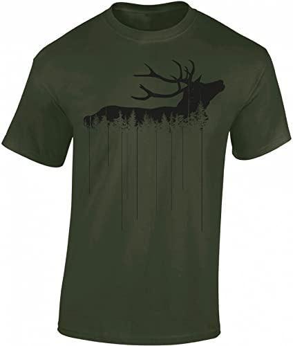 Baddery Camiseta de cazador para hombre, diseño de ciervo del bosque, Verde del ejército - ciervo del bosque, M