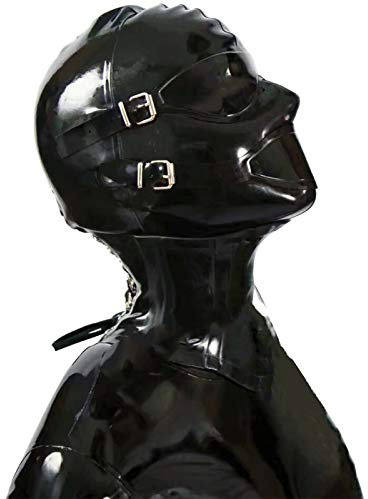 Latex Maske Sex Maske mit Abnehmbar Schutzbrille Mund öffnung Maske Handgemachtes BDSM Maske Extrem SM Fetisch Maske Volle Bondage Maske für Cosplay/Bar/Show/Alleine Genießen,XXL,Black