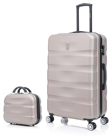 CELIMS - Valise Grande Taille 75 cm avec Vanity | Bagage Soute Avion | 23kg | 8 Roues | ABS Rigide et Légère | Cadenas | Champagne