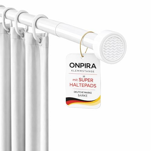 Onpira® Teleskopstange ohne Bohren – Rostfreie Duschvorhangstange & Gardinenstange zum Klemmen | 5 Längen 40–230 cm | 3 Farben: Schwarz, Weiß & Edelstahl | Starker Halt bis 15kg