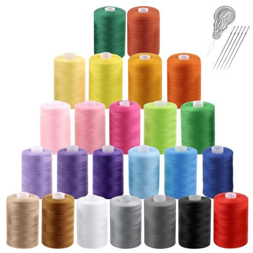 Swpeet Lote de 30 hilos multiusos para coser con kit de agujas para coser, hilos para bordar prácticos en poliéster para manualidades y aficionados al bricolaje - 914 m de largo