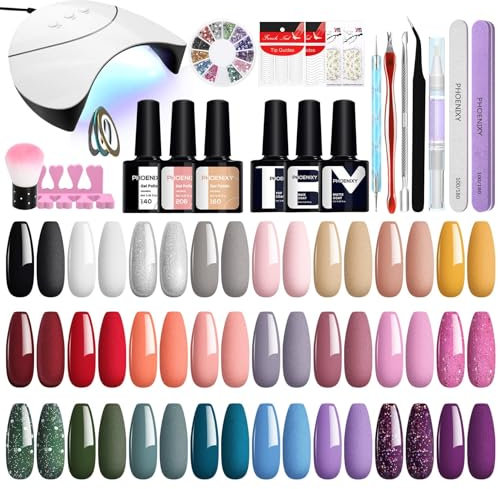 Phoenixy Uñas Semipermanentes Kit Completo con 36W U V/LED Lámpara 24 Colores Esmaltes Semipermanentes con Herramientas Kit Uñas Semipermanentes para Principiantes