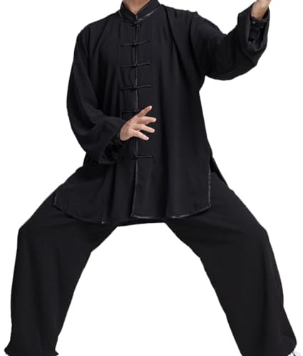 BATTTX Tai Chi Clothing Martial Arts Chinese Traditional Men Women Kung Fu Taekwondo Training Clothes (Color : Black, Size : XX-Large)