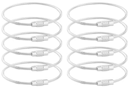 QEQSHQO Confezione da 10 Filo Portachiavi Cavo Grande Acciaio Inossidabile Anello, per Escursionismo All'Aperto Heavy Duty, Collegabile Porta Etichetta per Bagagli