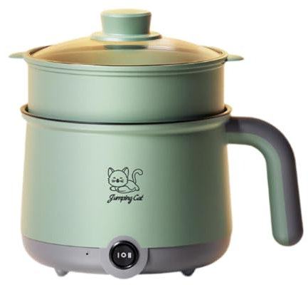 MagiDeal électrique Cuisinière électrique avec cuiseur vapeur Cuiseur à nouilles portable domestique Cuiseur à ramen 1,8 L pour steak, œufs, nouilles, Gris vert
