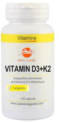 Vitamin D3+K2 capsule - Integratore di vitamina D (50 mcg) e vitamina K (100mcg), 120 capsule (120 Capsule)