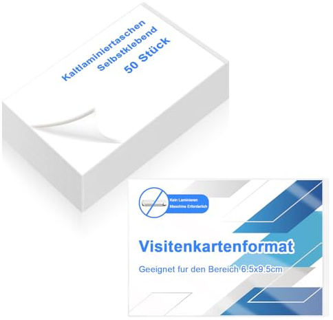 50 stycken lamineringsfolie självhäftande 65 x 95 mm 10,62 ml kall lamineringsfolie visitkort lamineringsfilm affärskort laminering utan enhet för visitkort