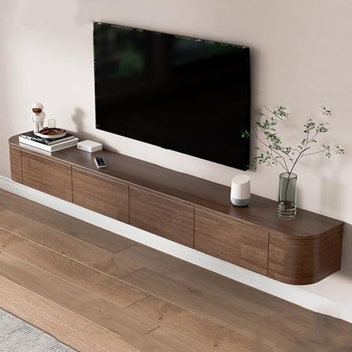MIMRTIMI Mueble TV Suspendido Madera Maciza muebele TV con Puerta Mueble de Salon para Aparador De Almacenamiento Debajo del Televisor (Brown, 180 * 30 * 20CM)