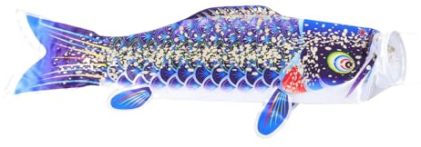Yardwe Manche à Air de Poisson Carpe Koi, Décor Extérieur Japonerie en Satin Bleu, Décoration Suspendue Extérieure pour Jardin et Fête