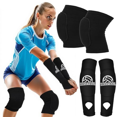 Volleyball-Knieschoner und Volleyball-Armstulpen Set für Jugendmädchen, Volleyball-Armpolster mit Schutzschaumpolster und Daumenloch, gepolsterte Volleyball-Arme und Kniebandagen für Teenager