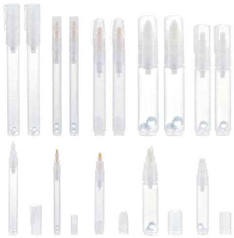 PLIGREAT 15 bolígrafos de pintura vacíos recargables, 5 tipos de marcadores de pintura redondos inclinados de cabeza plana, marcadores acrílicos transparentes para acuarela, pintura al óleo, papel y