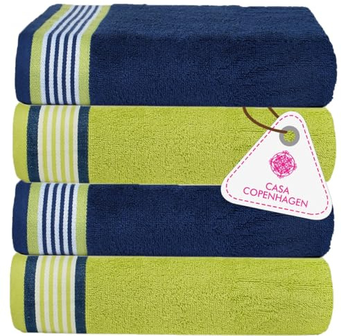 Casa Copenhagen Juego de 4 Toallas de baño, 550 gsm, Azul California y Verde