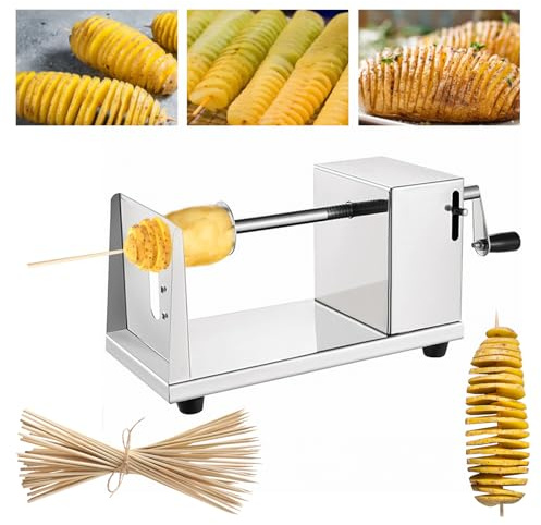 LANZLC Edelstahl Spiralschneider Kartoffel, Kartoffelschneider mit Rutschfester Griff, Kartoffel Spiralschneider Inklusive 50 Bambusspieße, Kartoffelspiralenschneider für Obst, Kartoffeln,Tornado Chip