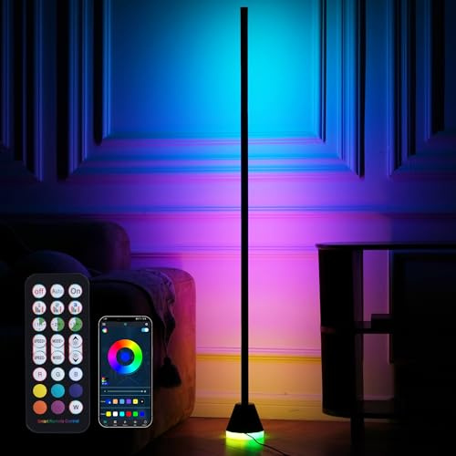 LuminexDesigns Smart RGBIC LED Floor Lamp, Dimmable Standing Corner Light with App & Remote Control, 16M Colors Changing Ambient, Music Sync & Timer for Living Room/Bedroom/Gaming (Plug Not Included)