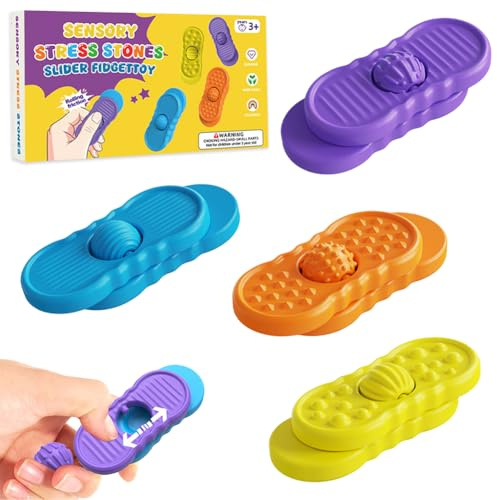 4 Piezas Juguetes Antiestrés, Fidget Toys Juguetes Sensoriales Antiestrés, Deslizadores de Silicona Piedras Sensoriales, Stress Toy para Adultos y Niños, Alivio de la Ansiedad y el Estrés