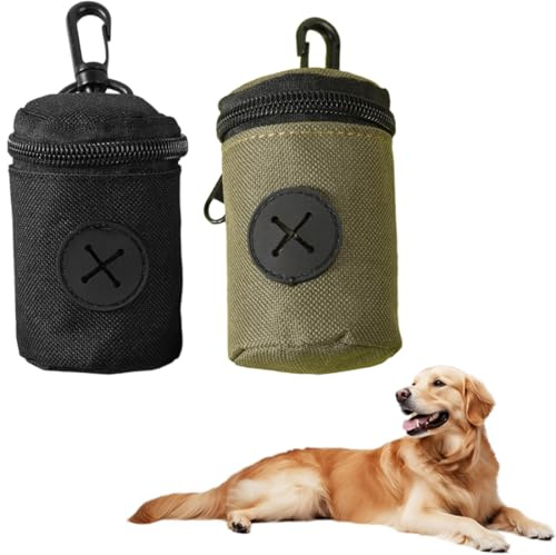 2 Pezzi Porta Sacchetti per Cacca Cane, Dispenser con Moschettone Regolabile per Guinzaglio, Nero e Verde, Compatibile con la Maggior parte dei Sacchetti Standard