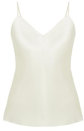 Simone Perele - Top en Soie Naturelle Love Me - Débardeur Femme Col V, Haut Chic et Élégant - Caraco Femme, Lingerie de Nuit et Pyjama Fluide de Haute Qualité - Coloris Naturel