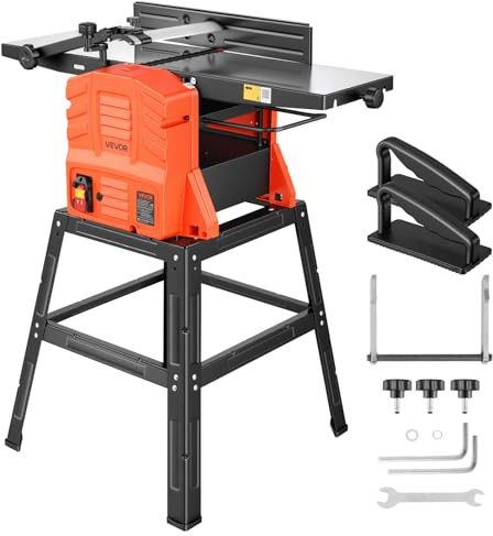VEVOR Raboteuse Dégauchisseuse 2,4 hp Dégauchisseuse d'Établi 25,4x92,5 cm pour Bricolage Menuiserie, 8000 tr/min, avec Support, Tête de Coupe Droite à 2 Lames, Profondeur de Coupe Réglable 0-3 mm