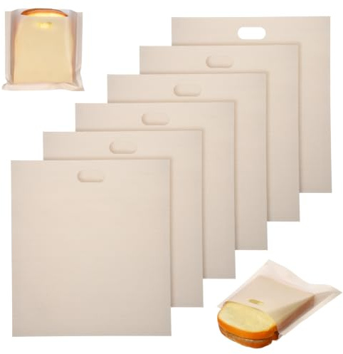 6 sacchetti antiaderenti riutilizzabili per toast, 17 x 19 cm, sacchetti per toast, formaggio, pollo, pezzi di pizza, snack