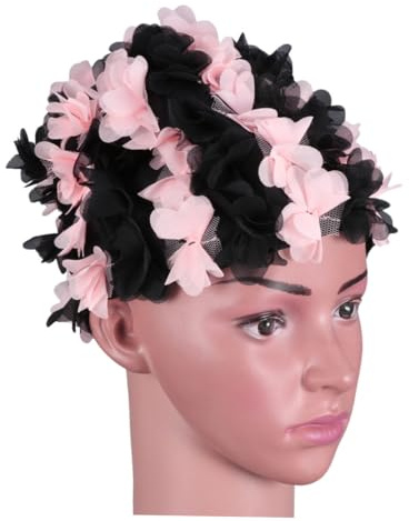 TOYANDONA Cuffia da Bagno Donna in Nylon a Forma di Petali di Fiore, Raffinata e Comoda, Colore Nero, Adatta per Nuoto e Doccia