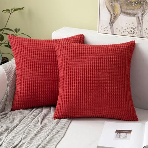 MIULEE 2er Set Kissenbezug Kordsamt Dekokissen Kissenbezüge Sofakissen Dekorativ Zierkissen Couchkissen Kissenhülle Kissen für Wohnzimmer Schlafzimmer 40x40 cm, 16x16 Inch Rot