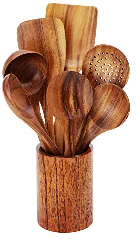 Wooden Spatula Set, Natural Teak Kitchen Cooking Utensil Wooden Spoon(8 Pcs)