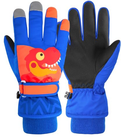 TRIWONDER Gants de Ski Enfants Moufles de Ski Gants Chaud Hiver Neige Moufles Coupe-Vent Snowboard pour Garçon Fille Équitation Vélo Patinage 4-13 Ans (A - Bleu, S (4-6 Ans))