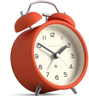 Newgate® Charlie Bell Echo sveglia | Interpretazione moderna del classico orologio a campana gemella | Arancione | Numeri facili da leggere | Ideale per comodino, scrivania o scaffale
