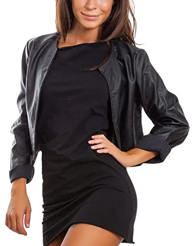 Toocool Damen Kunstlederjacke, Kurzer Bolero ohne Reißverschluss, Crop Jacke JL-7860, M, Schwarz