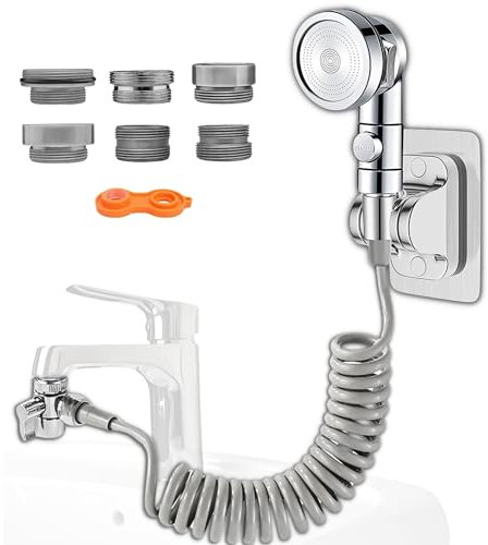 Doccetta per lavandino, Doccetta per bidet, tubo estensibile 3 metri - Doccino per lavandino per cucina, doccia, wc, capelli, animali, bambini INEEDIT