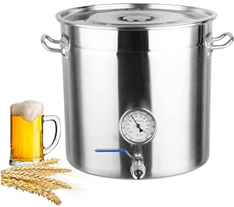 Edelstahl Brauerei Topf Braukessel - 19QT-90QT Stockpot Küche Kochen Eimer verzuckert Bier Fass mit Thermometer Hahn Kochgeschirr Topf, 6 Größe/Siliver / 30x30cm