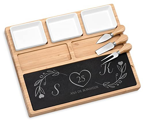 Maverton Planche à fromage à personnaliser pour couple - Plateau de charcuterie pour parents - Plateau apéro gravé - plateau service famille - pour mariage/Noël/noces - Noces