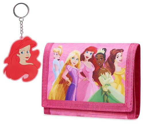 Disney Geldbörse Mädchen mit Schlüsselanhänger Kinder, Stitch & Frozen Geldbeutel Kinder Set - Mädchen Geschenke (Rosa Princesses)